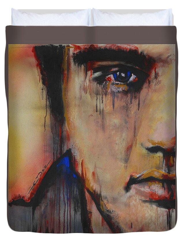 Elvis Presley Duvet Cover featuring the pastel Born Standing Up by Eric Dee