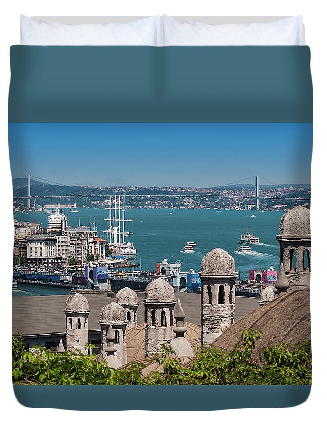 Istanbul Duvet Cover featuring the photograph Bosphorus From The Suleymaniye Mosque by Ayhan Altun