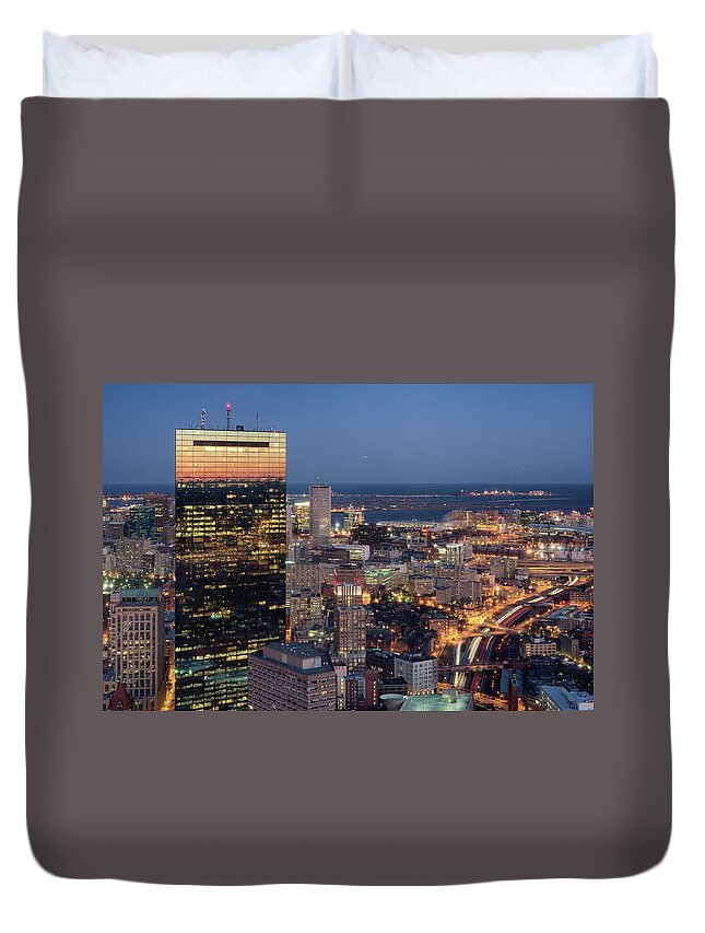 Clear Sky Duvet Cover featuring the photograph Boston By Night by Linh H. Nguyen Photography