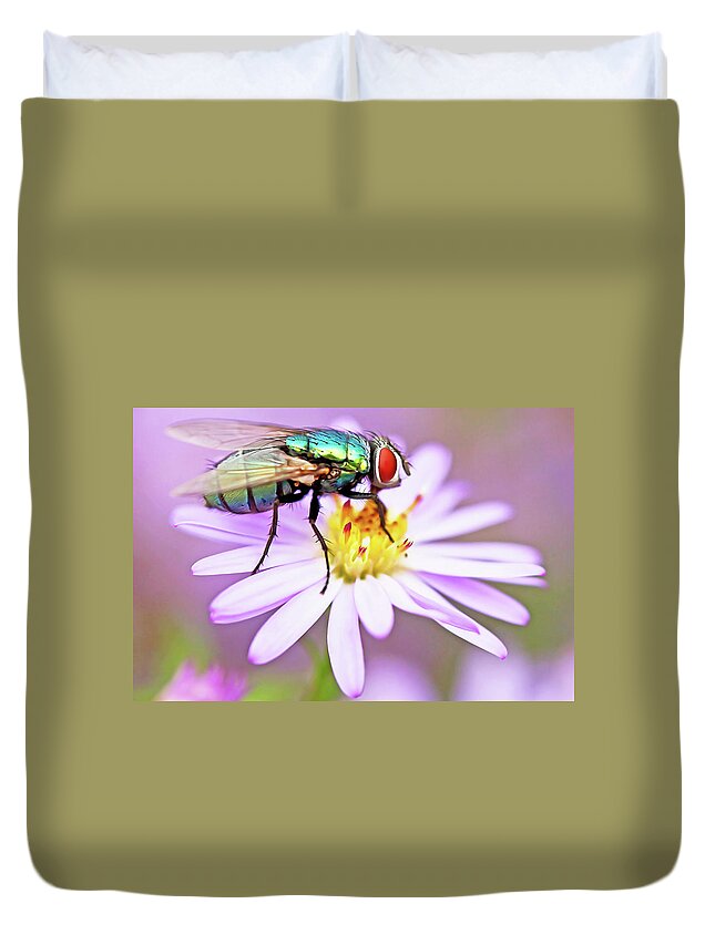 Insect Duvet Cover featuring the photograph Bottle Fly by Copyright Oneliapg Photography