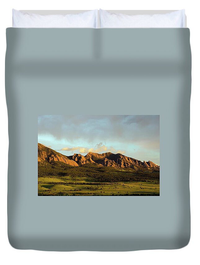 Scenics Duvet Cover featuring the photograph Boulder Flatirons by Beklaus
