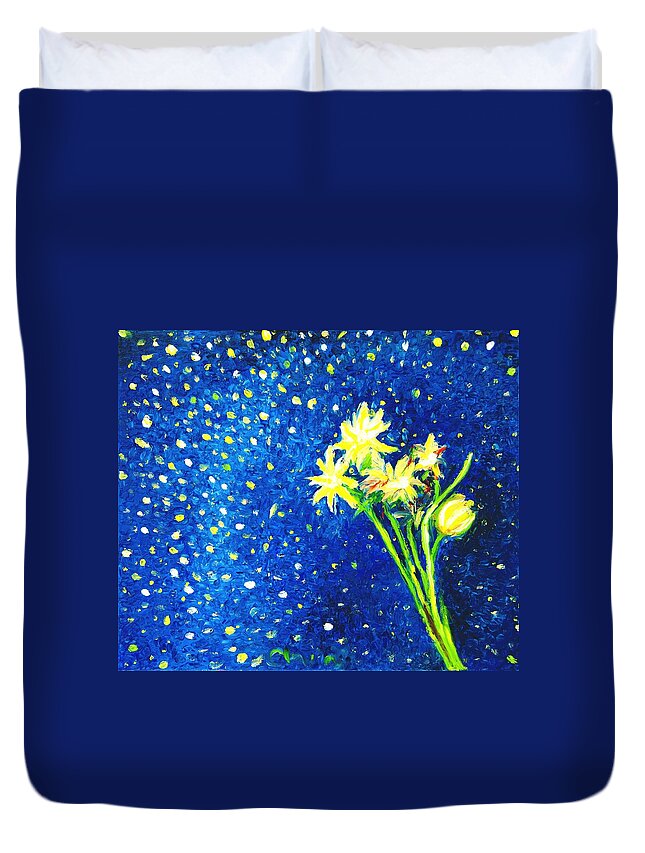 Flowers Duvet Cover featuring the painting Bouquet of stars by Chiara Magni