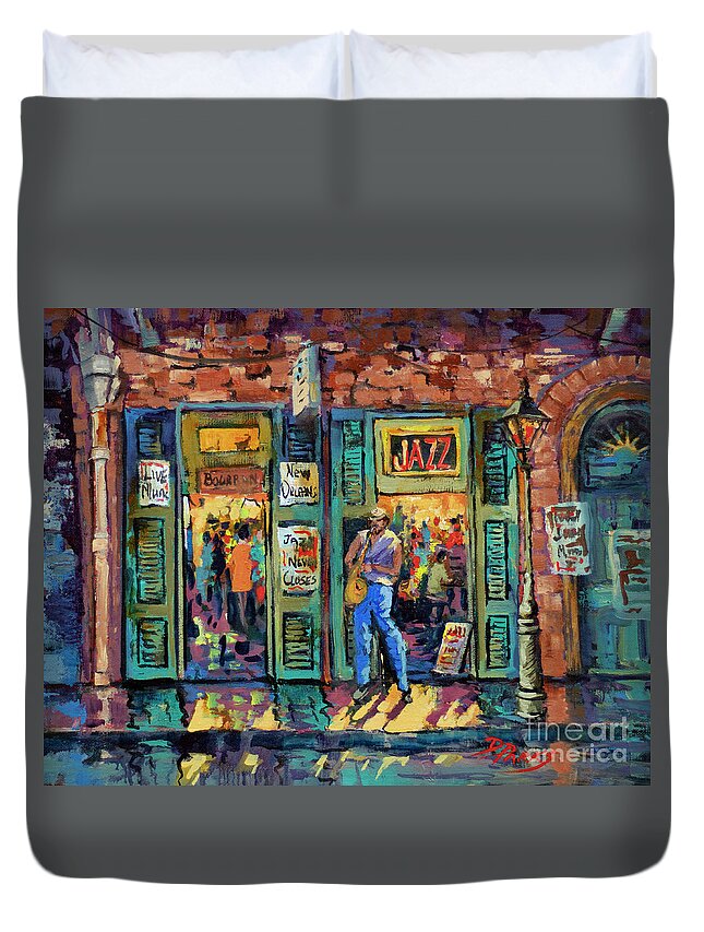 New Orleans Painting Duvet Cover featuring the painting Bourbon Jazz by Dianne Parks