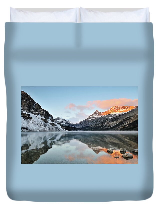 Scenics Duvet Cover featuring the photograph Bow Lake Sunrise, Banff National Park by Lijuan Guo Photography