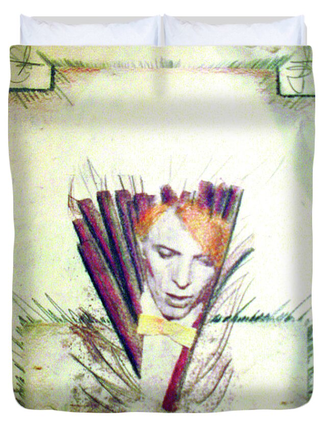 David Bowie Duvet Cover featuring the drawing Bowie by Albert Puskaric