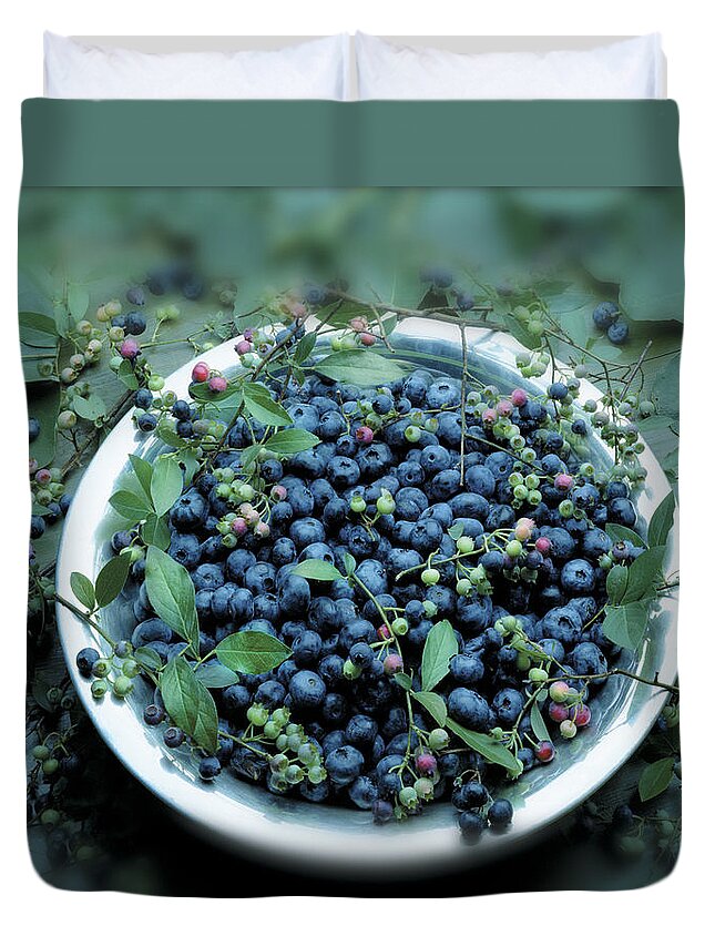 Crockery Duvet Cover featuring the photograph Bowl Of Blueberries by Atu Images