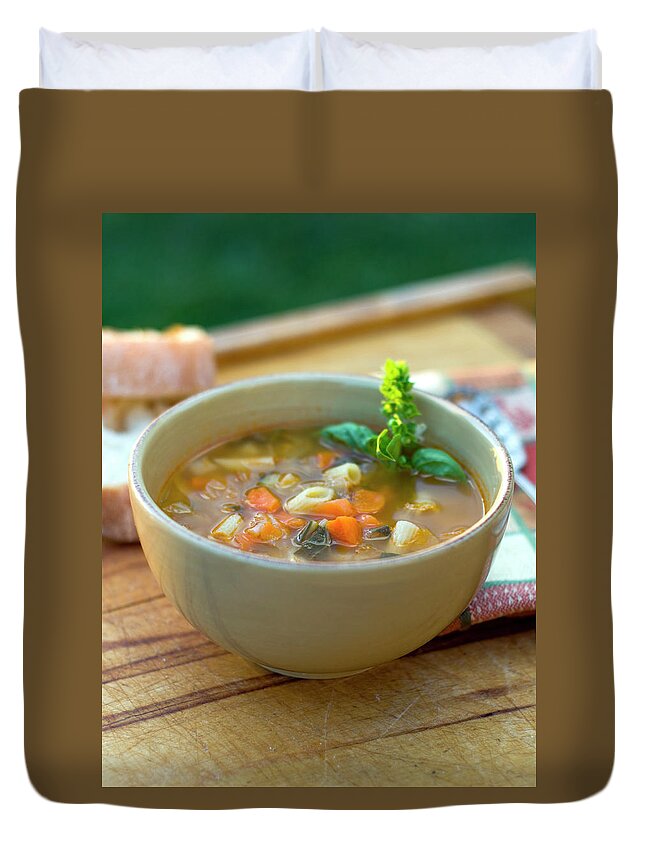 Italian Food Duvet Cover featuring the photograph Bowl Of Minestrone Italian Soup, Winter by Funwithfood
