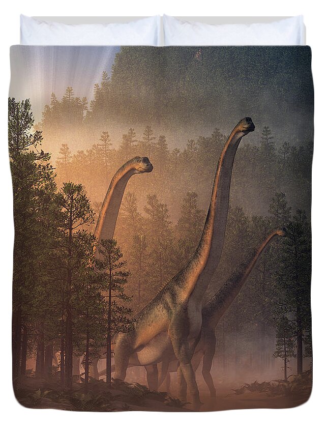 Brachiosaurus Duvet Cover featuring the digital art Brachiosaurus Valley by Daniel Eskridge
