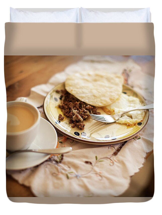 Breakfast Duvet Cover featuring the photograph Breakfast by Laura Natividad