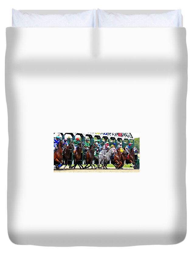 Out Of The Gate Duvet Cover featuring the photograph Breaking out of the gate by David Lee Thompson