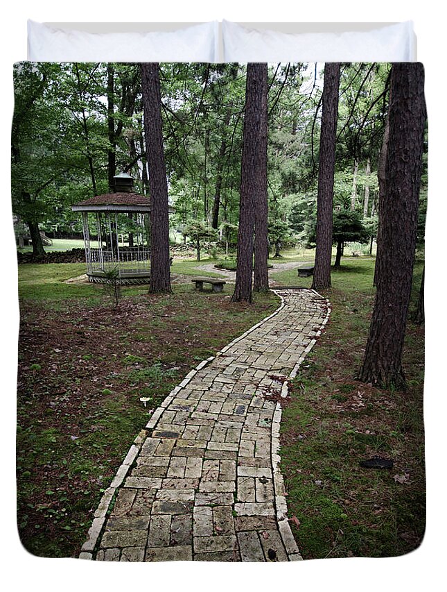 Landscape Duvet Cover featuring the photograph Brick Path Through the Trees by Crystal Wightman