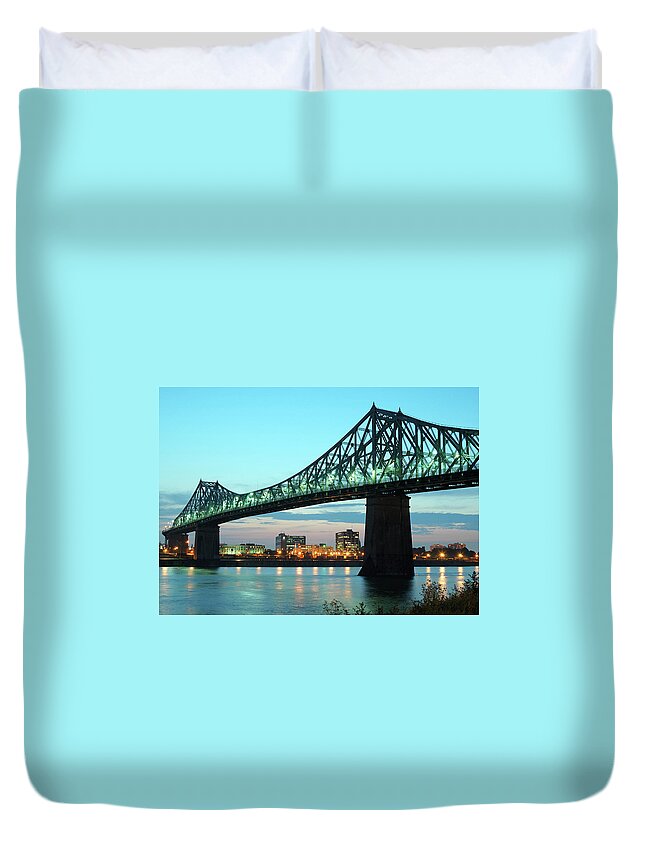 Water's Edge Duvet Cover featuring the photograph Bridge, Montreal by Easybuy4u