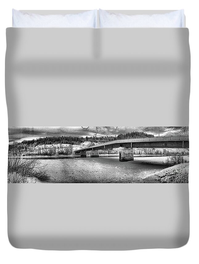 River Duvet Cover featuring the photograph Bridge Over Frozen Waters by Vivian Martin