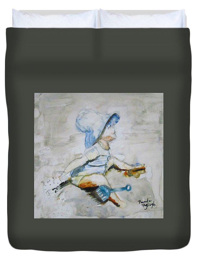 Painting Duvet Cover featuring the painting Brielle on the Beach by Paula Pagliughi