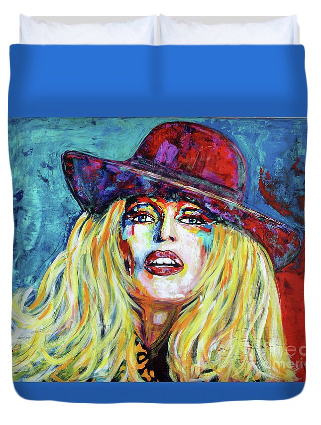 Animals Duvet Cover featuring the painting Brigitte Bardot Art Painting by Kathleen Artist PRO