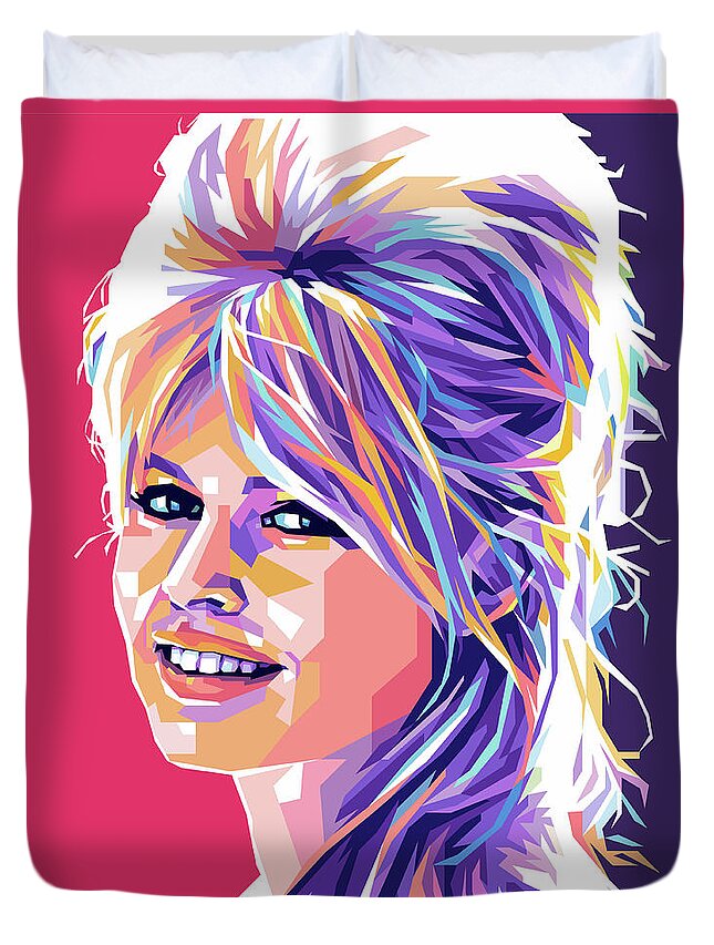 Brigitte Duvet Cover featuring the digital art Brigitte Bardot pop art by Stars on Art
