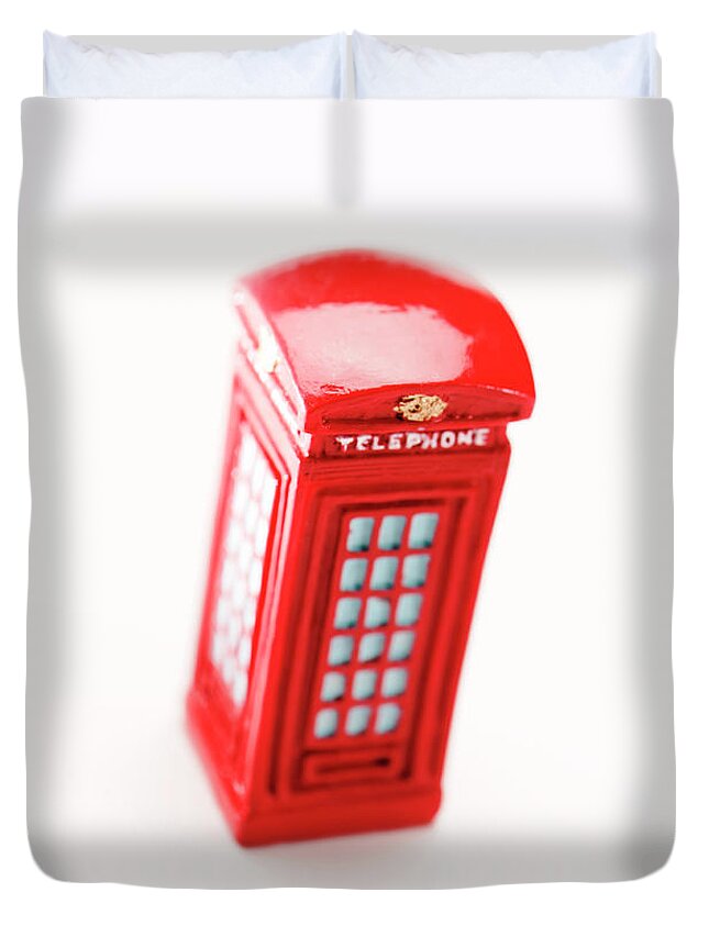 Booth Duvet Cover featuring the drawing British Public Telephone Box by CSA Images