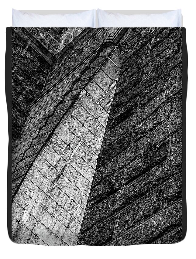 Brooklyn Bridge Duvet Cover featuring the photograph Brooklyn Bridge detail black and white by David Smith