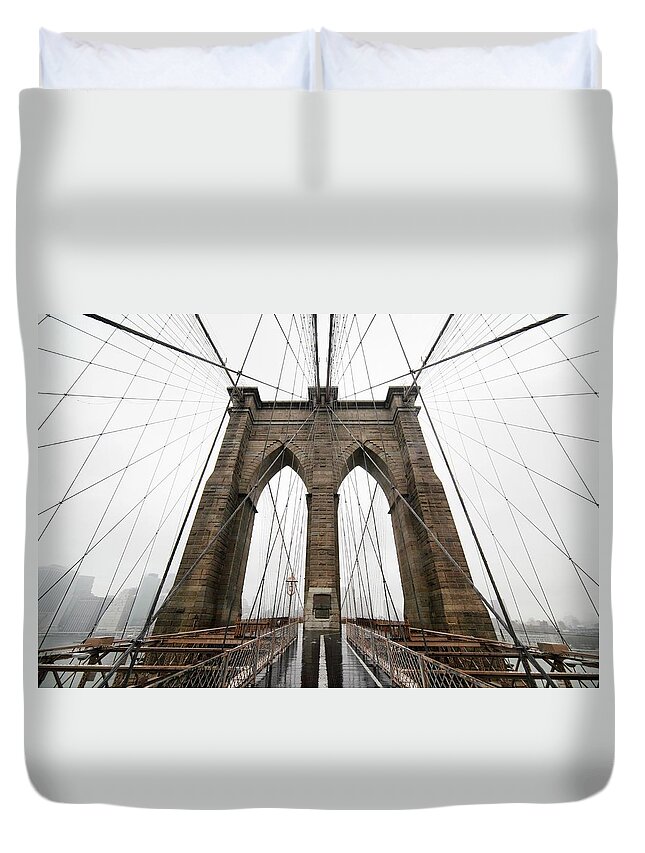 Suspension Bridge Duvet Cover featuring the photograph Brooklyn Bridge by Jimschemel