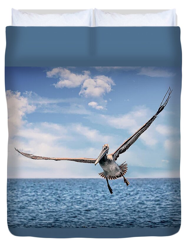 Brown Pelican Duvet Cover featuring the photograph Brown Pelican Number Three by Endre Balogh