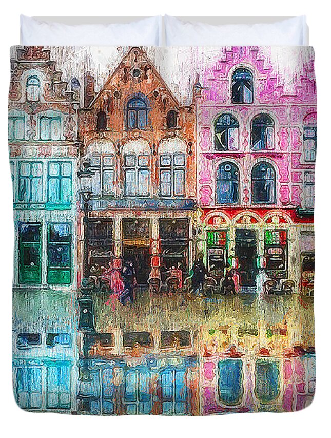 Belgium Duvet Cover featuring the painting Bruges, Belgium - 01 by AM FineArtPrints