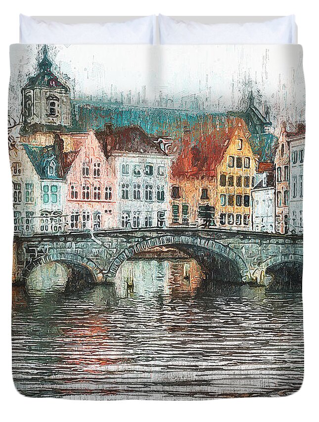 Belgium Duvet Cover featuring the painting Bruges, Belgium - 02 by AM FineArtPrints