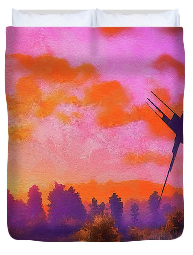 Windmill Duvet Cover featuring the painting Bucolic Paradise - 35 by AM FineArtPrints