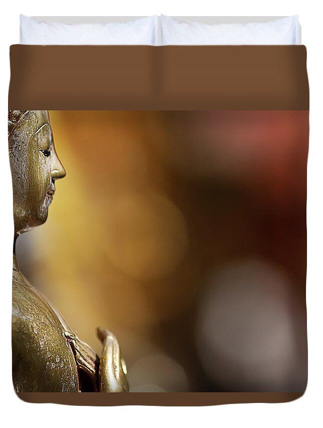 Statue Duvet Cover featuring the photograph Buddhist Statue, Peace Of Mind by Photo By Sayid Budhi