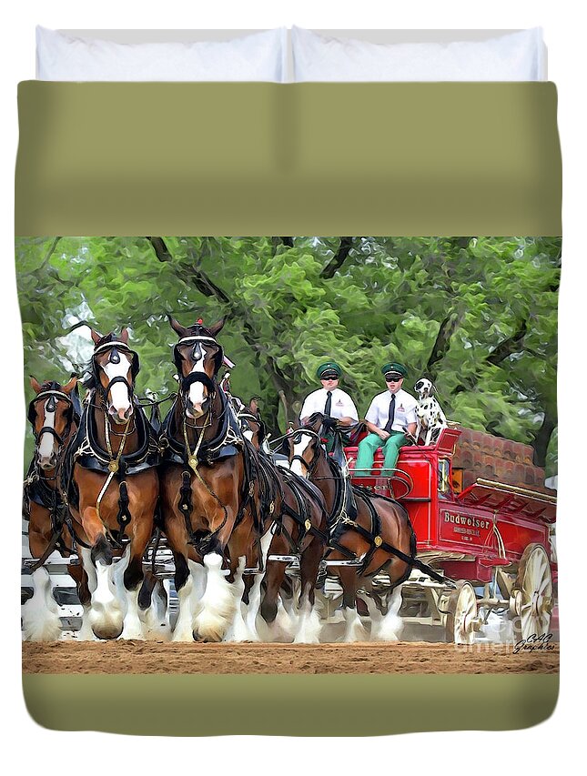 Clydesdales Duvet Cover featuring the digital art Budweiser Clydesdales Hitch by CAC Graphics