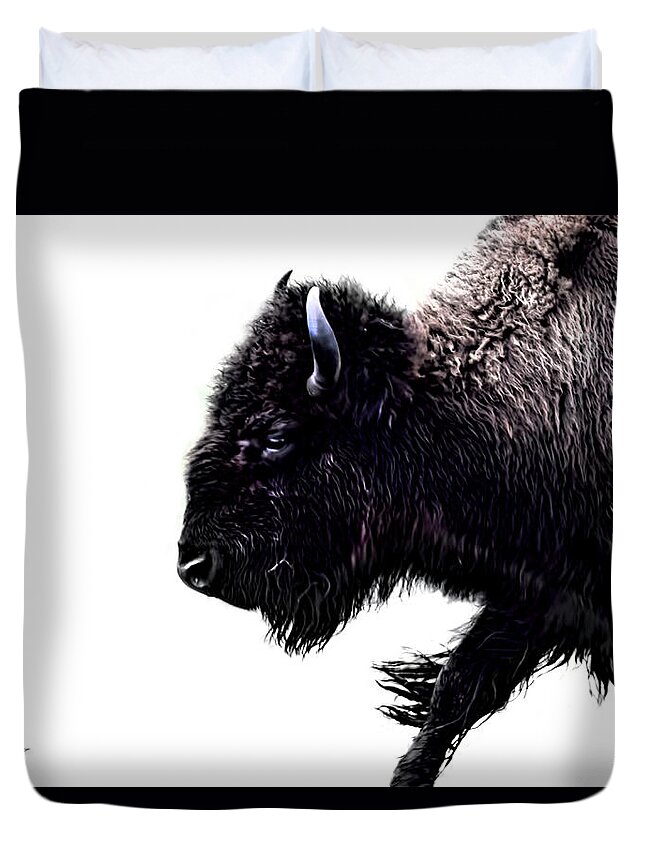 Evie Duvet Cover featuring the photograph Buffalo on White by Evie Carrier