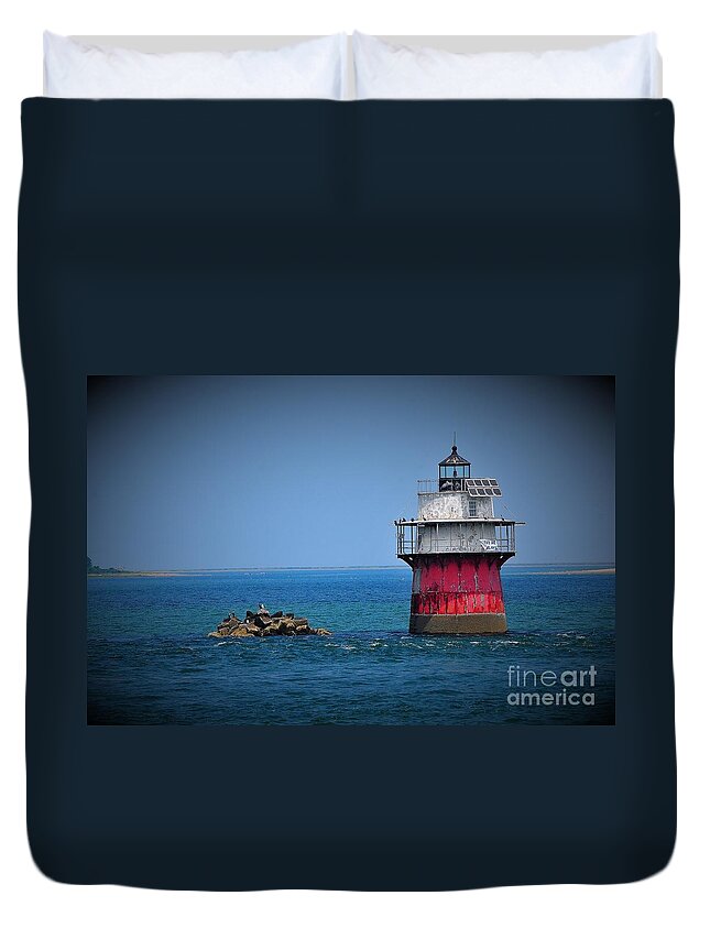 Plymouth Ma Photograph Duvet Cover featuring the photograph Bug Light by Catherine Reusch Daley