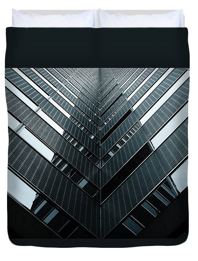 Tranquility Duvet Cover featuring the photograph Building Wall Makes V-shaped Patterns by Ultra.f