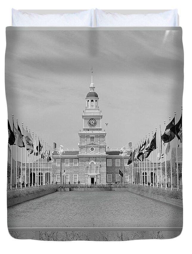 Clock Tower Duvet Cover featuring the photograph Building With Clock Tower by George Marks