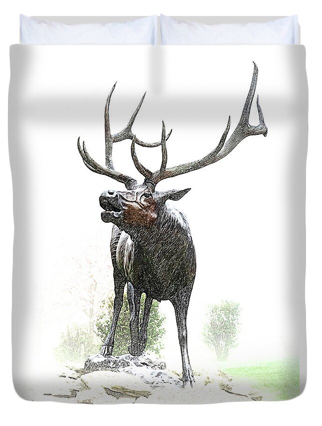 Elk Duvet Cover featuring the mixed media Bull Elk by Christina Rollo