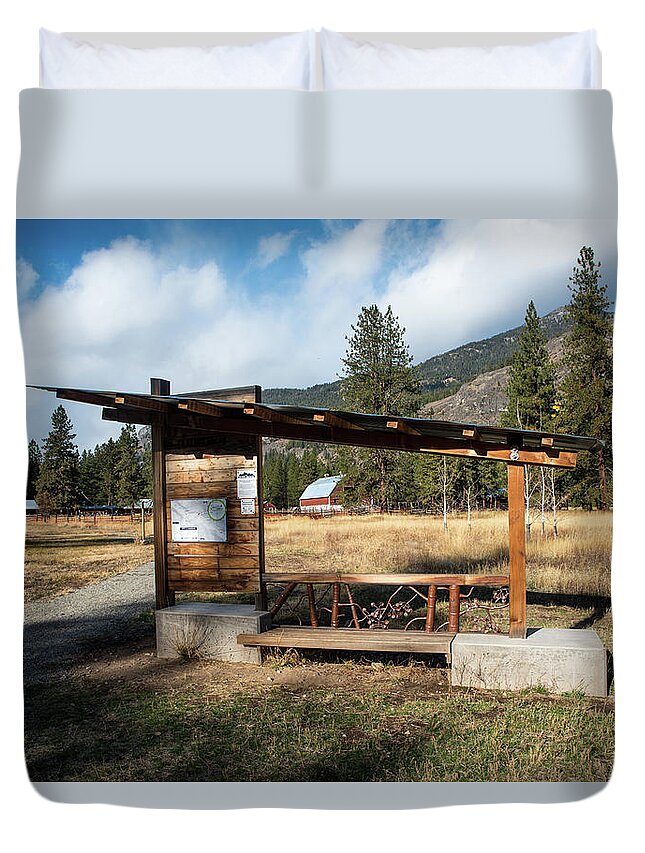 Bulletin Board With Horse Barn Duvet Cover featuring the photograph Bulletin Board with Horse Barn by Tom Cochran