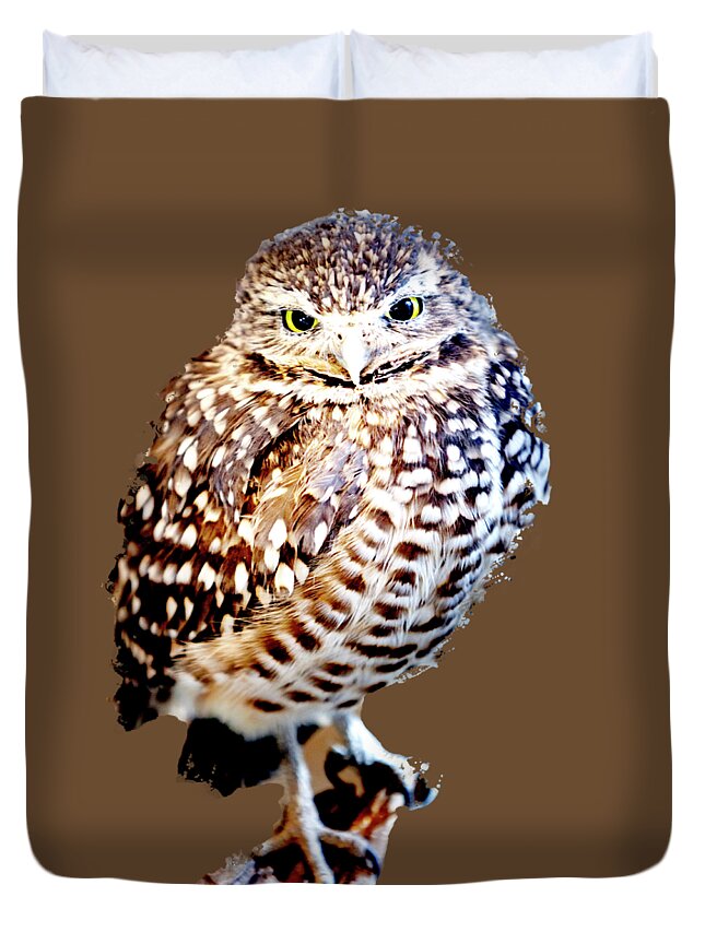 Burrowing Owl Duvet Cover featuring the photograph Owl,Bird,Burrowing Owl,Burrowing,Nature,Wildlife,Birds,Owls, by David Millenheft