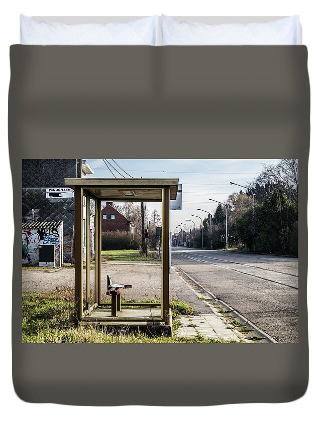 Glass Duvet Cover featuring the photograph Bus Shelter by Inge Elewaut
