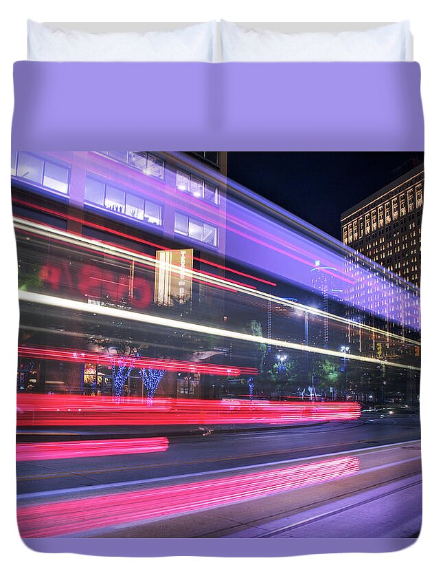 Detroit Duvet Cover featuring the photograph Bus trails in downtown Detroit... by Jay Smith