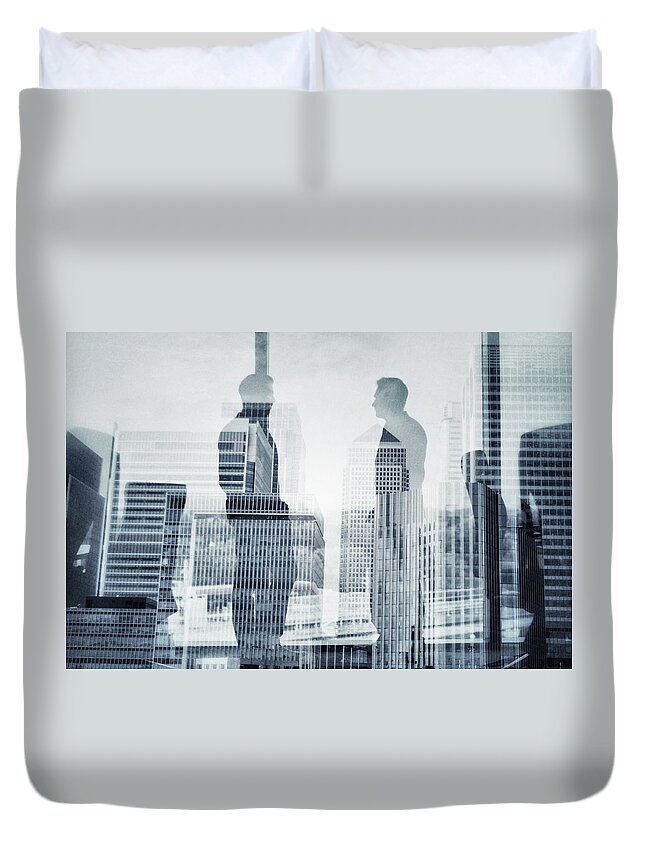 Expertise Duvet Cover featuring the photograph Business In The City by Xavierarnau