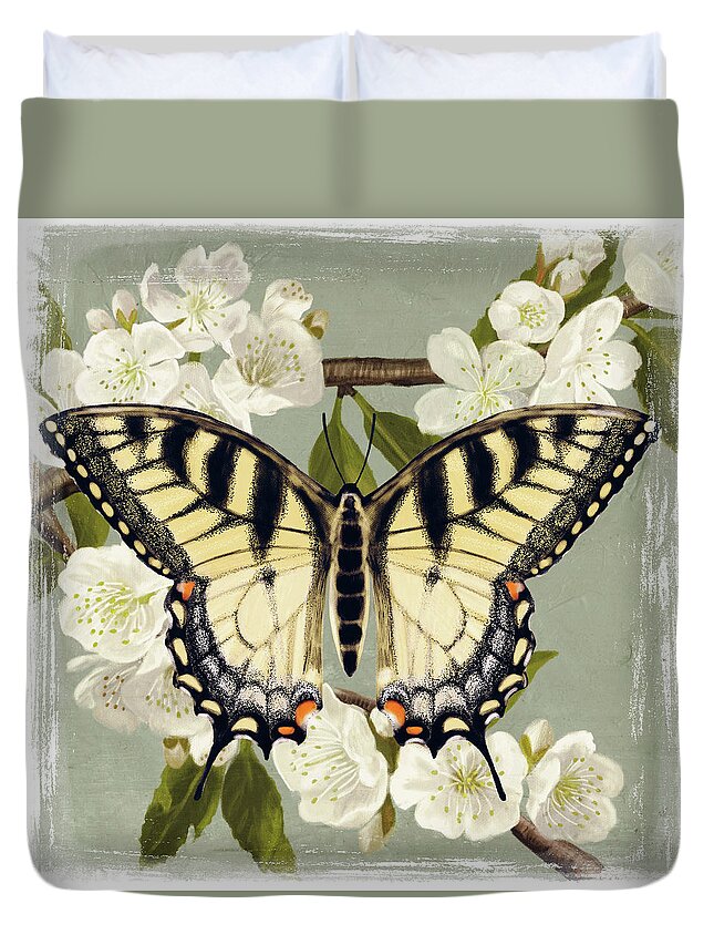 Animals Duvet Cover featuring the painting Butterfly Branch II by Victoria Borges