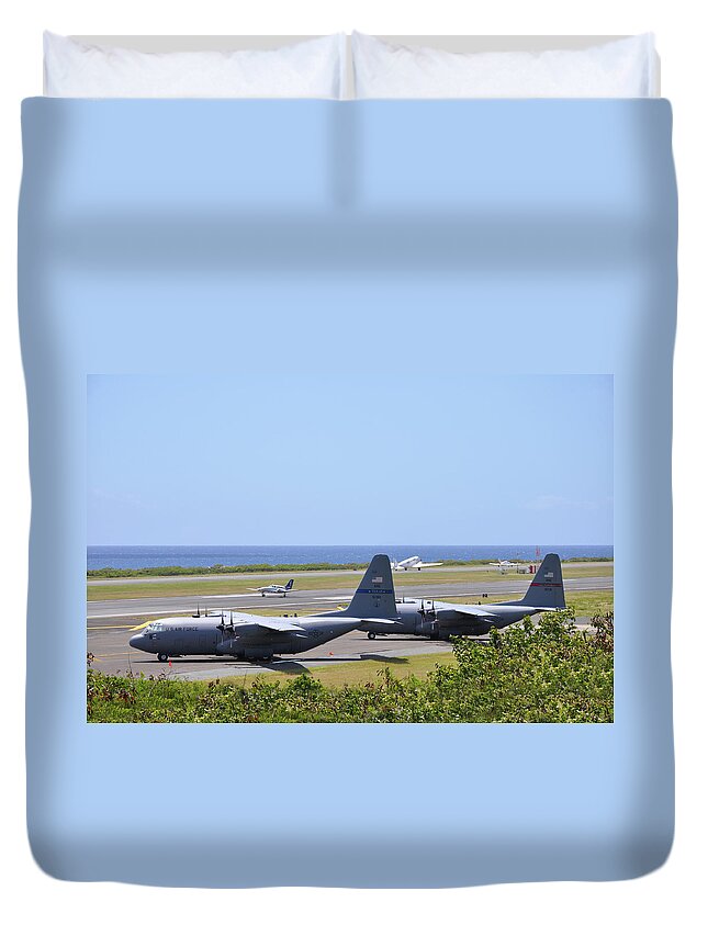 Us Air Force Duvet Cover featuring the photograph C130H at Rest by Climate Change VI - Sales