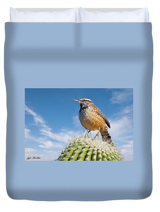 Adult Duvet Cover featuring the photograph Cactus Wren on a Saguaro Cactus by Jeff Goulden