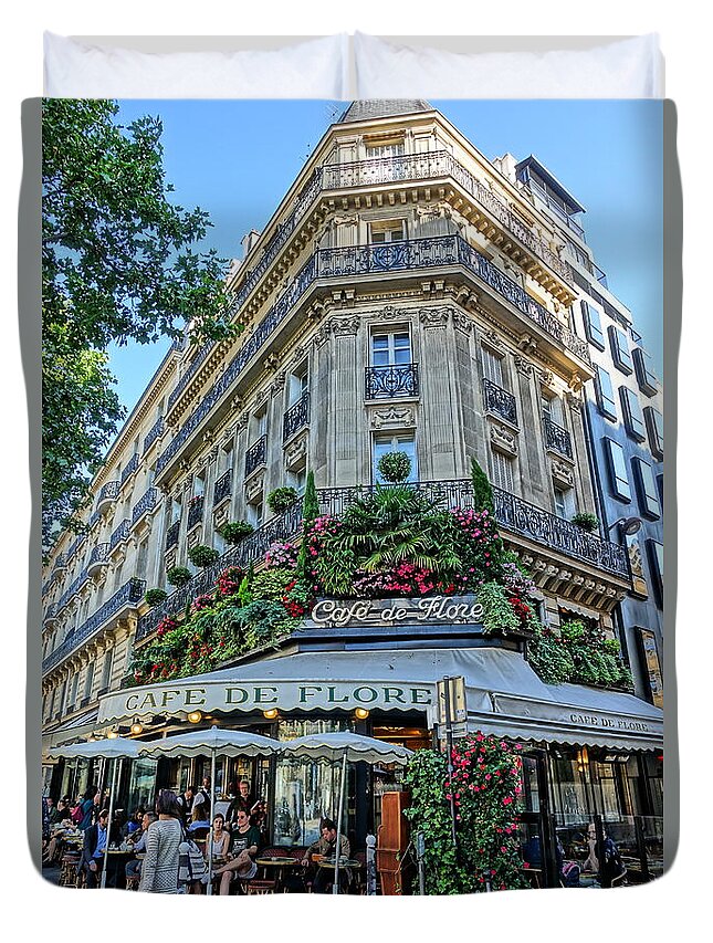Cafe De Flore Duvet Cover featuring the photograph Cafe de Flore in Paris by Patricia Caron