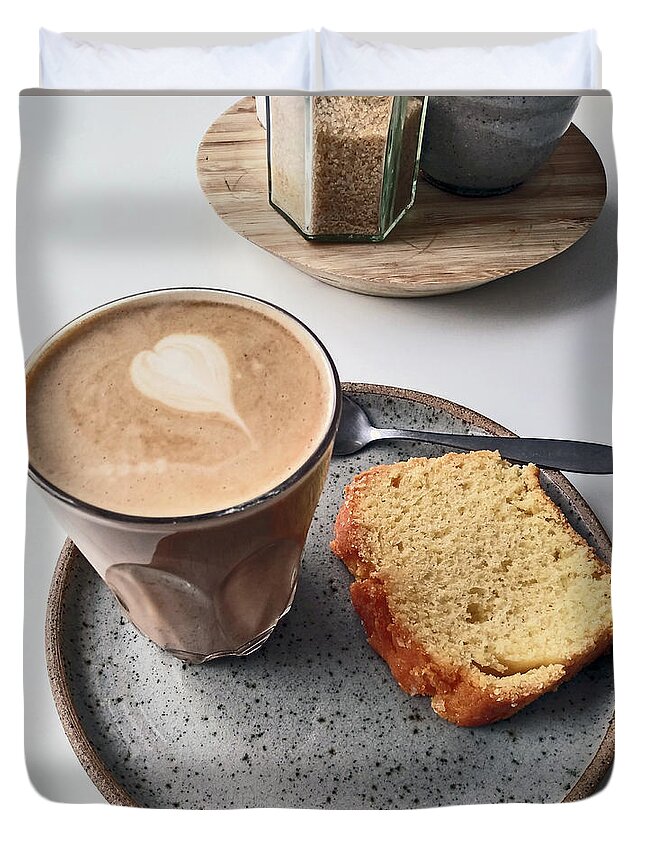  Duvet Cover featuring the photograph CAFE. Latte and Cake. by Lachlan Main