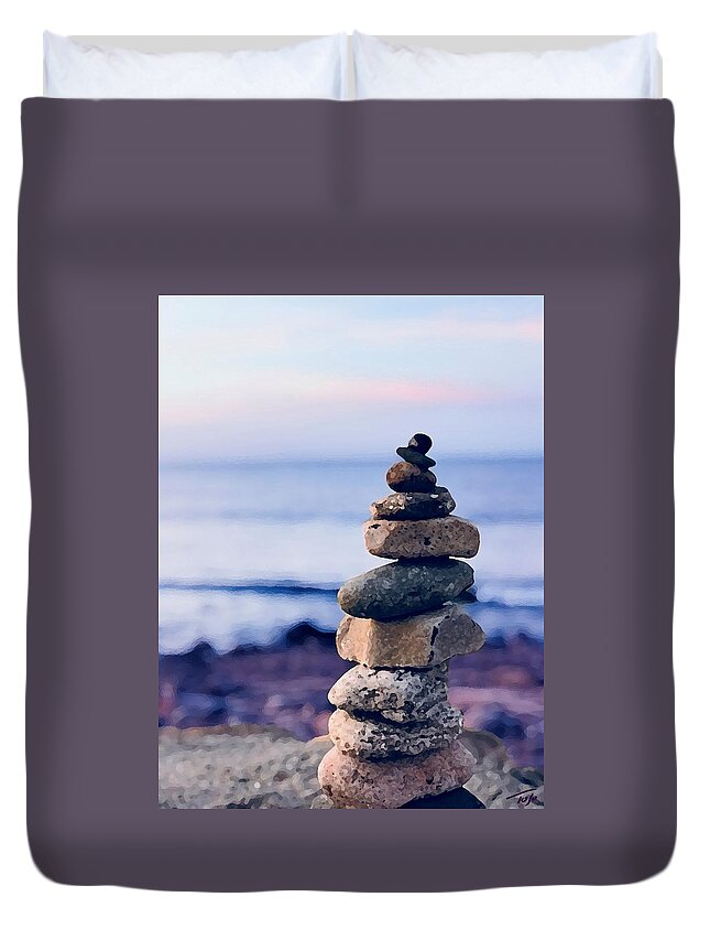 Cairn Duvet Cover featuring the photograph Cairn at North Light by Tom Johnson