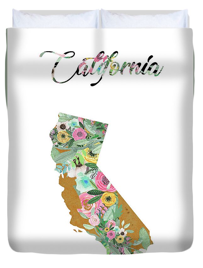 California Collage Duvet Cover featuring the mixed media California by Claudia Schoen