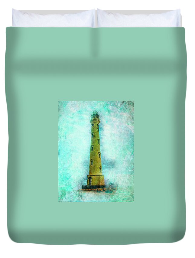 California Lighthouse Duvet Cover featuring the digital art California Lighthouse Aruba by Pheasant Run Gallery