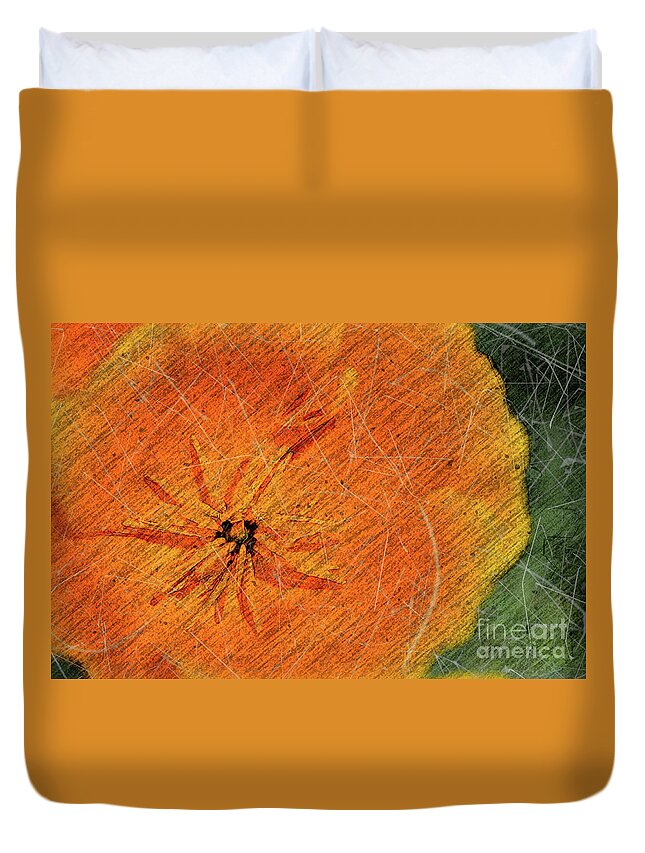 California Duvet Cover featuring the photograph California Poppy Grunge by Roslyn Wilkins