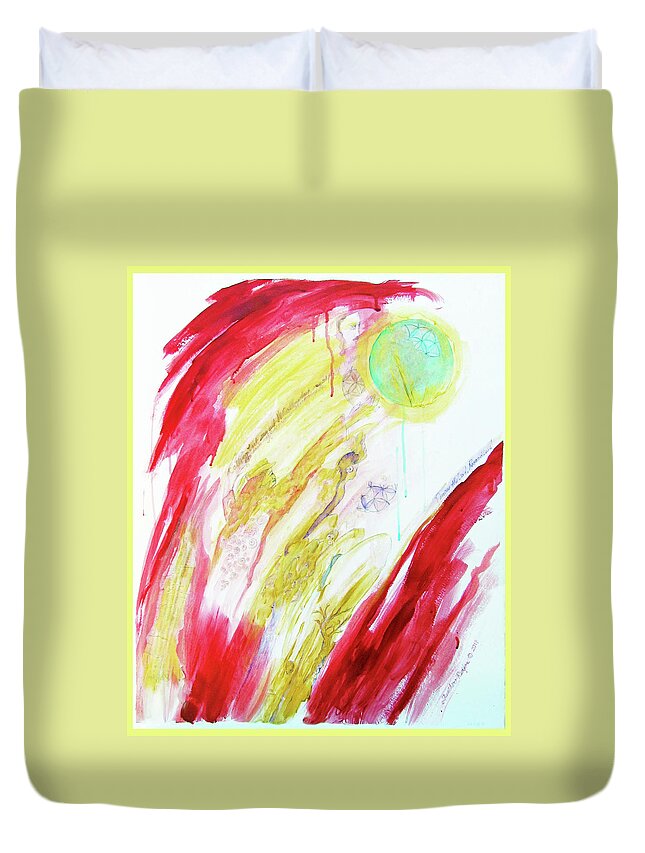 Calling Back Myself Duvet Cover featuring the painting Calling Back Myself by Feather Redfox