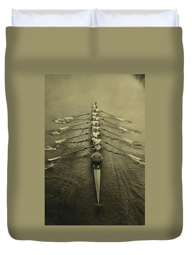 Cambridge Duvet Cover featuring the painting Cambridge Crew Rows their way in Competition by 